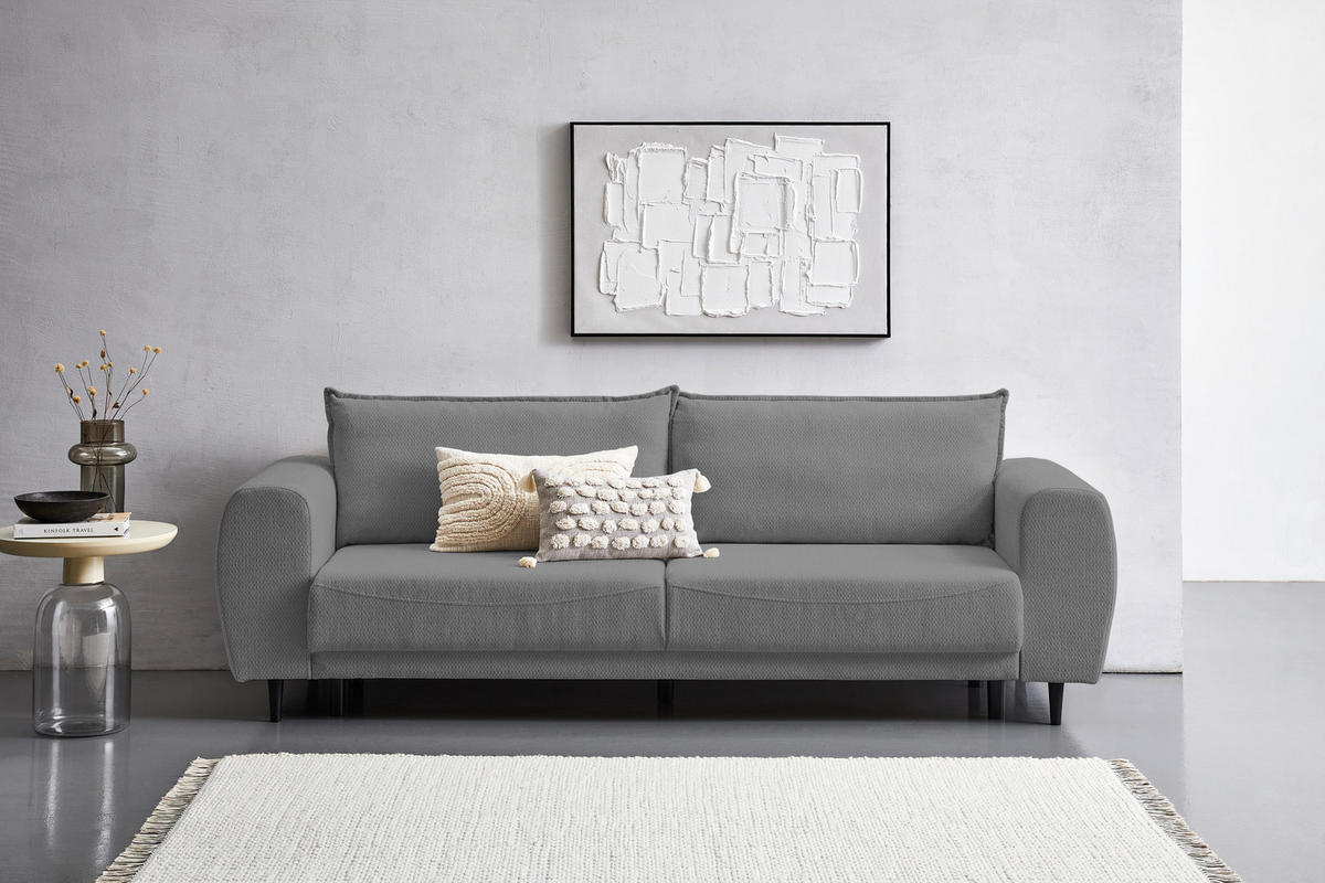SCHLAFSOFA in Chenille Dunkelgrau  - Dunkelgrau/Schwarz, Konventionell, Holz/Textil (245/85/92cm) - Livetastic