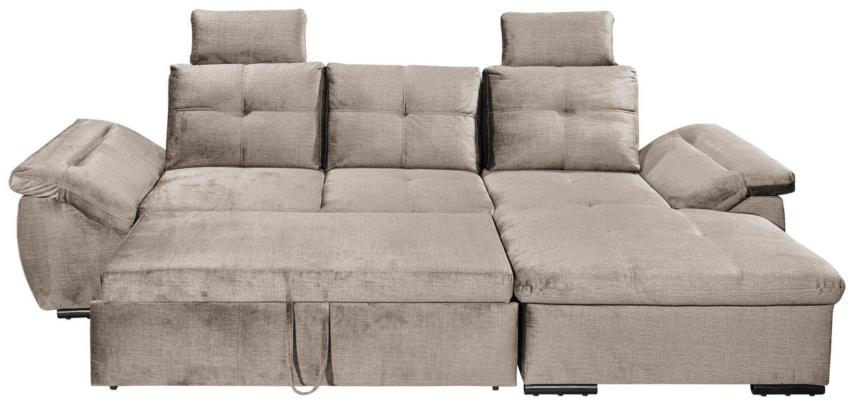 ECKSOFA in Mikrovelours Creme  - Creme/Schwarz, Konventionell, Kunststoff/Textil (275/170cm) - Carryhome