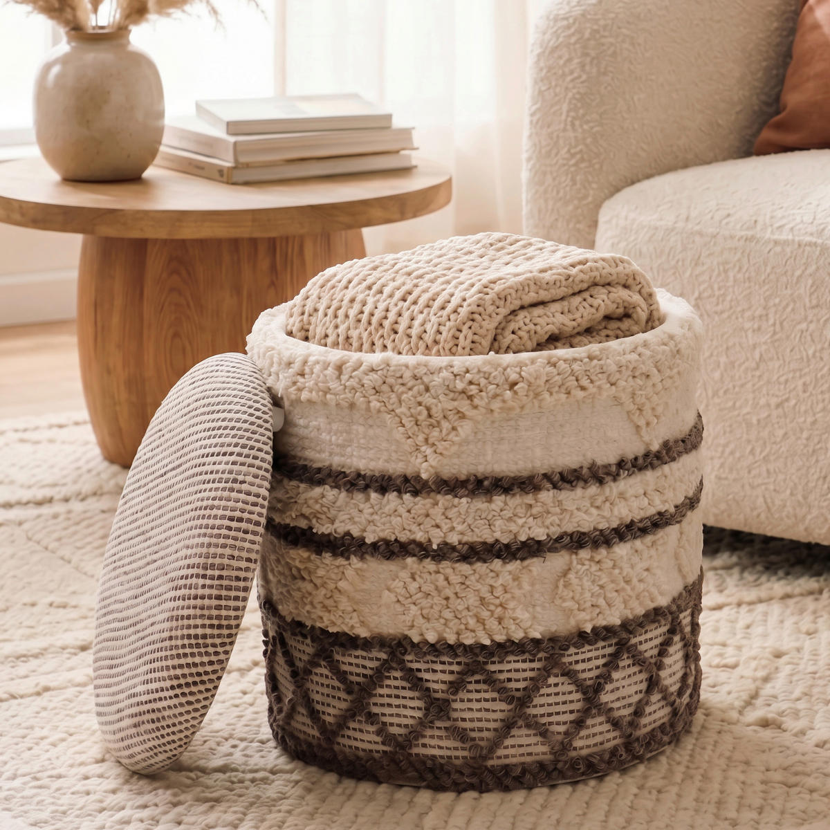 HOCKER Textil Beige  - Beige, Design, Textil (40/45/40cm) - Livetastic