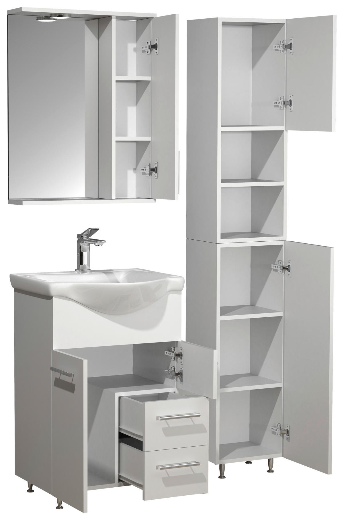 BADEZIMMER 4-teilig  in 85 cm  - Weiss/Silberfarben, Modern, Glas/Keramik (85cm) - MID.YOU