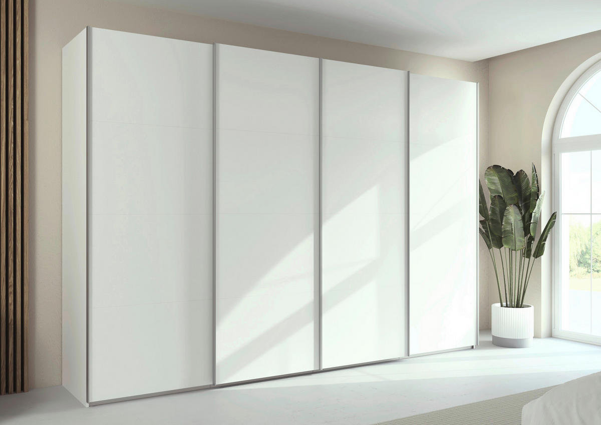 SCHWEBETÜRENSCHRANK 322/223/68 cm 4-türig Weiß  - Alufarben/Weiß, Basics, Holzwerkstoff/Metall (322/223/68cm) - Novel