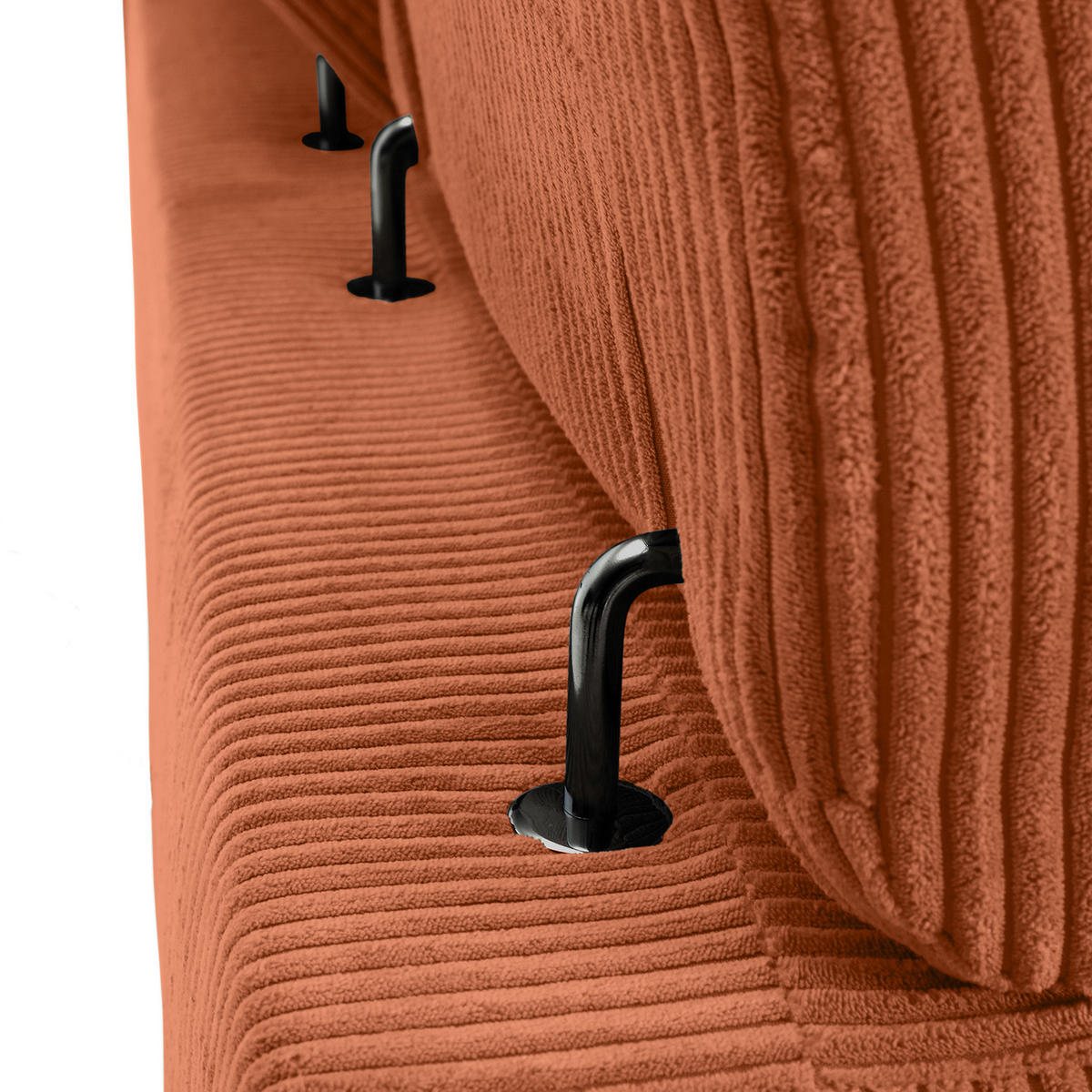 ECKSOFA Rostfarben Cord Rücken echt, Kopfteilverstellung, Sitzvorzug  - Rostfarben/Schwarz, KONVENTIONELL, Textil/Metall (257/170cm) - Carryhome