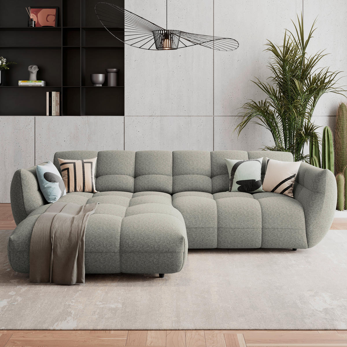 ECKSOFA Chenille Grau  - Dunkelgrün/Schwarz, Trend, Kunststoff/Textil (178/280cm) - MID.YOU