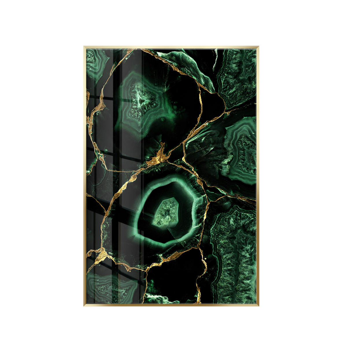 GLASBILD Steine 80/120 cm  - Smaragdgrün/Goldfarben, Basics, Glas/Holz (80/120cm)