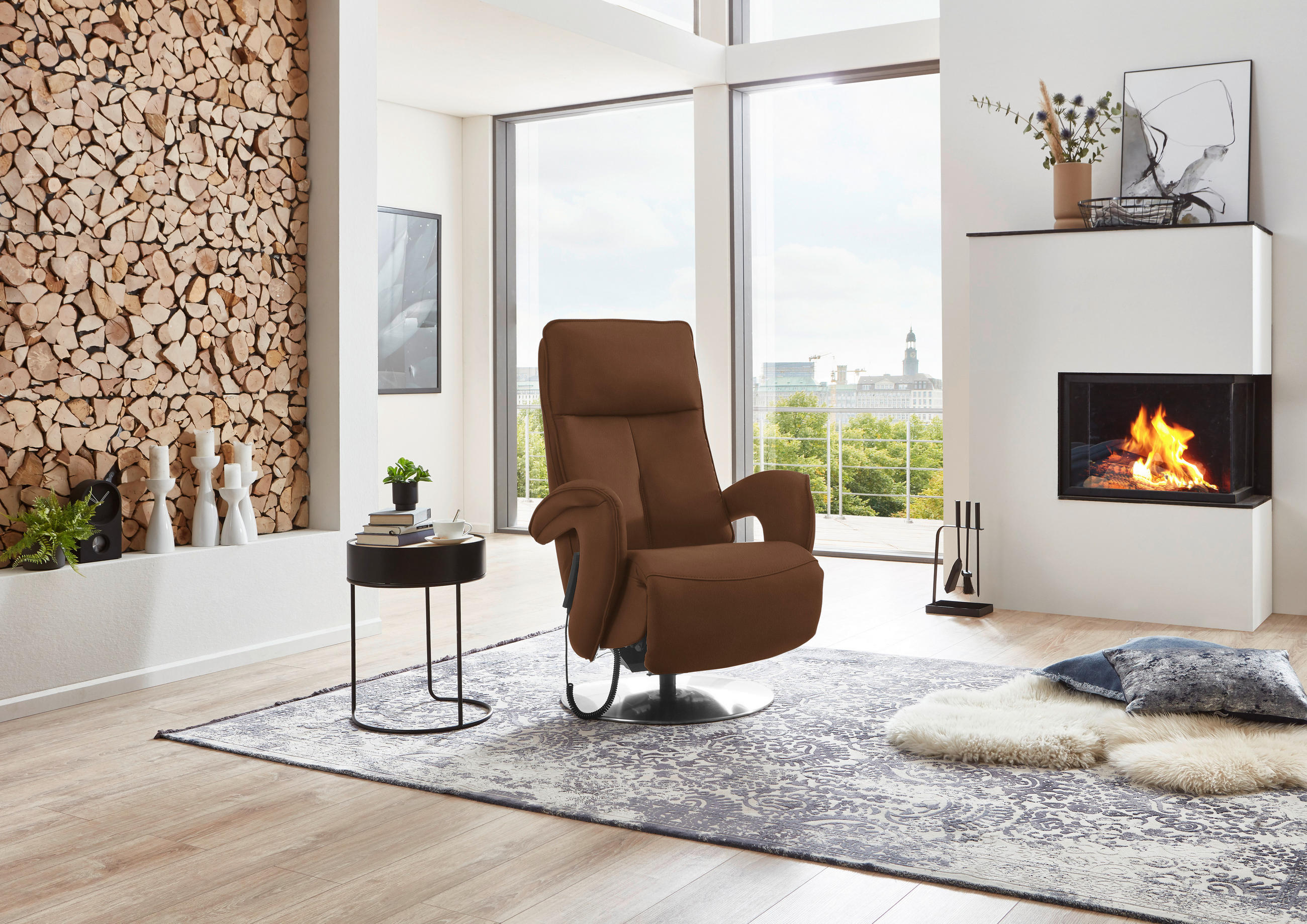 RELAXSESSEL in Leder Hellbraun  - Chromfarben/Hellbraun, Design, Leder/Metall (77/110/87cm) - Valdera