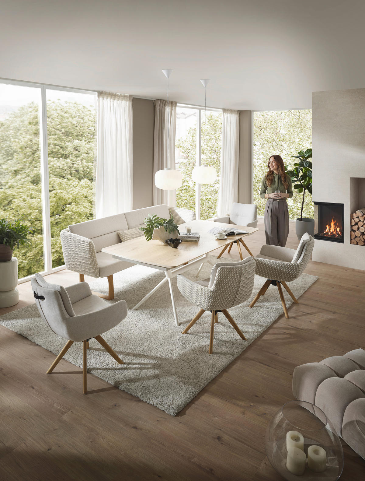 ESSTISCH      - Eiche Bianco/Creme, Design, Holz/Metall (200/100/76cm) - Valnatura