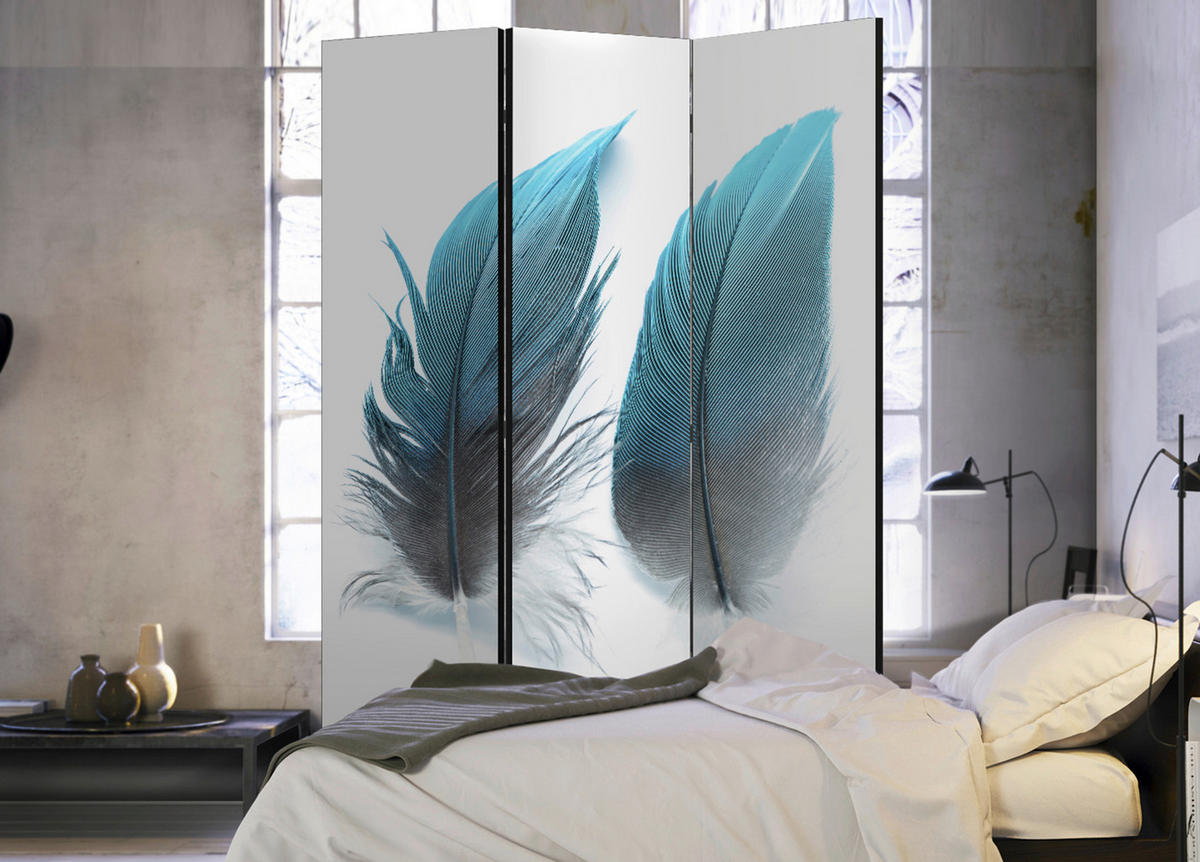 PARAVENT mit 3  Flügel - Weiß/Hellblau, Basics, Holz/Textil (135/172/3cm) - artgeist