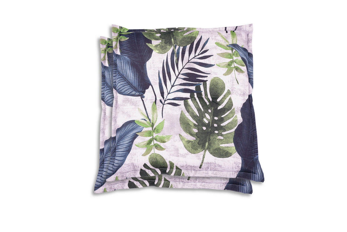 GARTENSITZKISSEN 2-er Set Blätter  - Blau/Hellgrau, Basics, Textil (50/7/50cm)