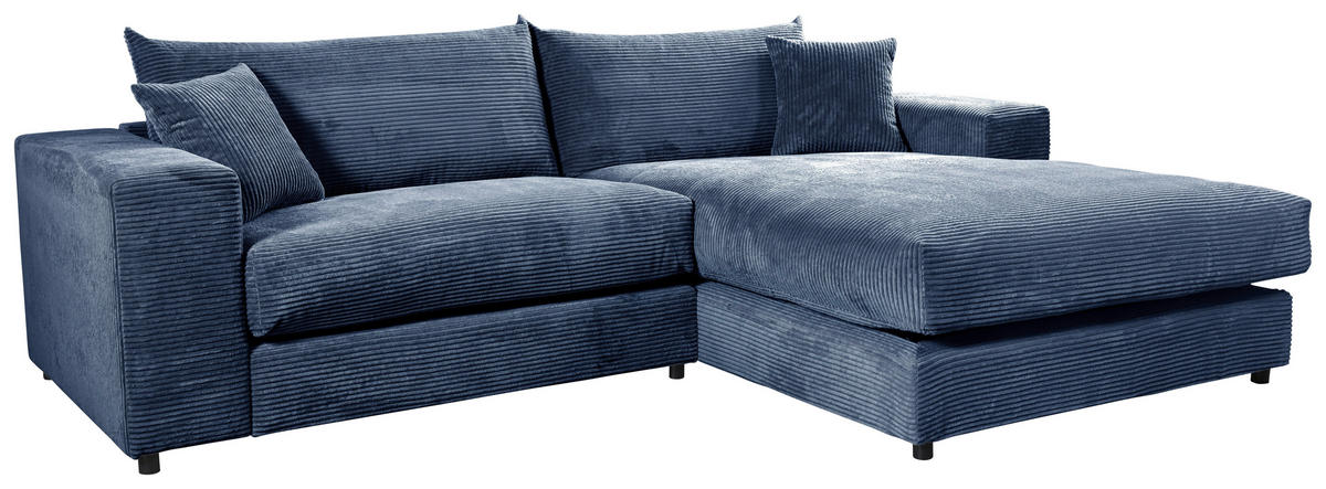ECKSOFA in Cord, Velours Blau  265/180 cm  - Blau/Schwarz, Basics, Kunststoff/Textil (265/180cm) - Livetastic
