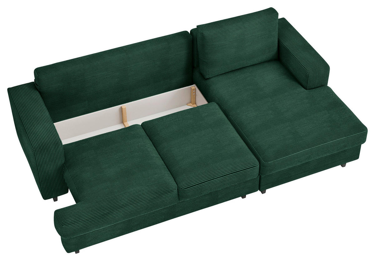 ECKSOFA in Cord, Velours Grün  - Schwarz/Grün, Design, Holz/Textil (247/140cm) - MID.YOU