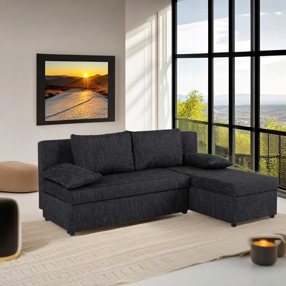 ECKSOFA Schwarz  - Schwarz, Design, Kunststoff/Textil (195/147cm) - P & B