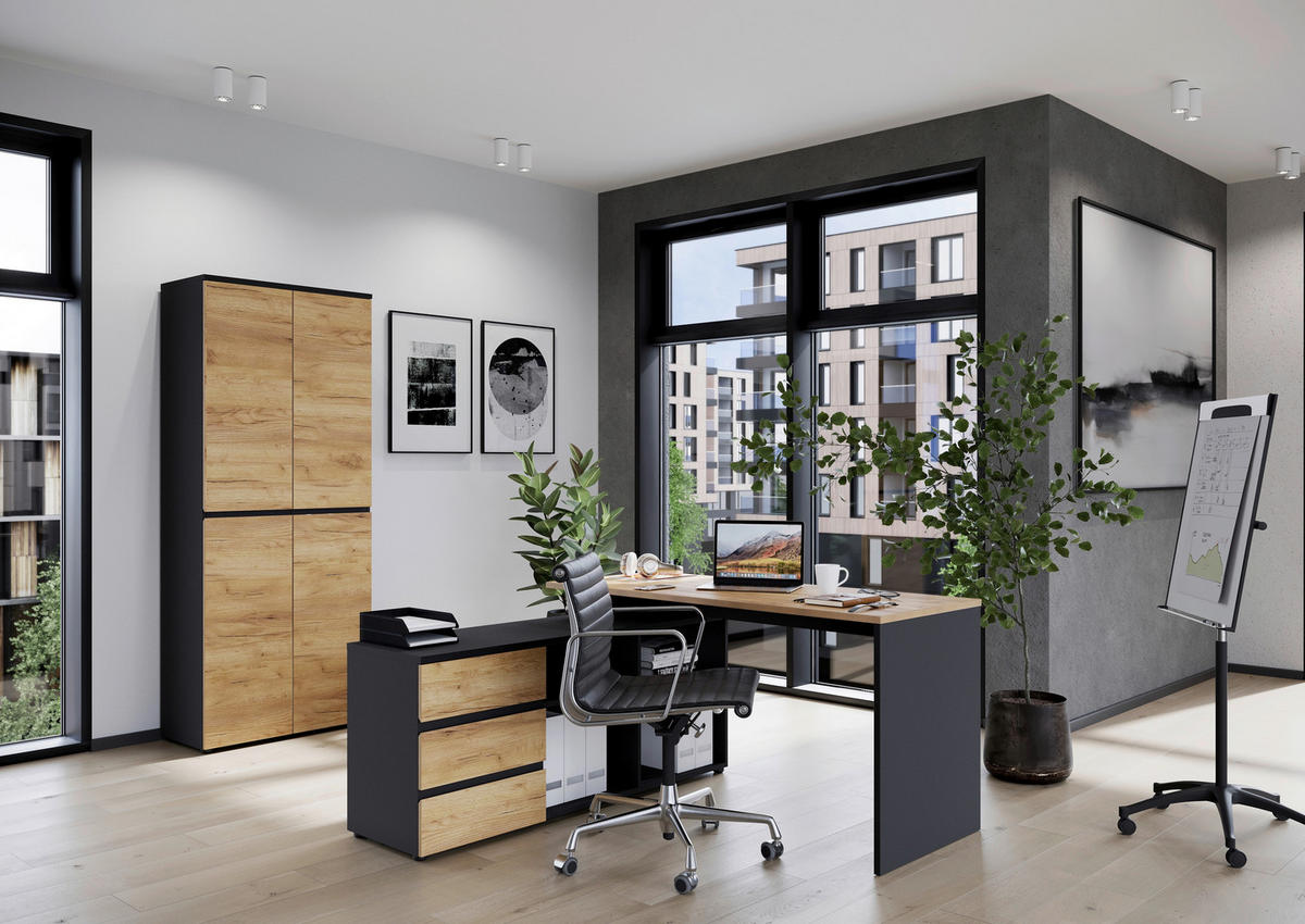 AKTENSCHRANK 80/197/40 cm  - Eichefarben/Graphitfarben, MODERN, Holzwerkstoff (80/197/40cm) - Germania