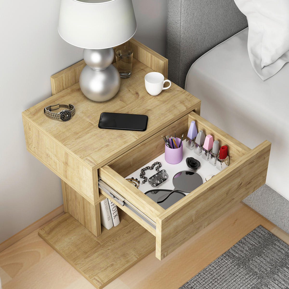 SÄNGBORD i ekfärgad  - ekfärgad, Design, trämaterial (41,4/55/33,2cm) - MID.YOU