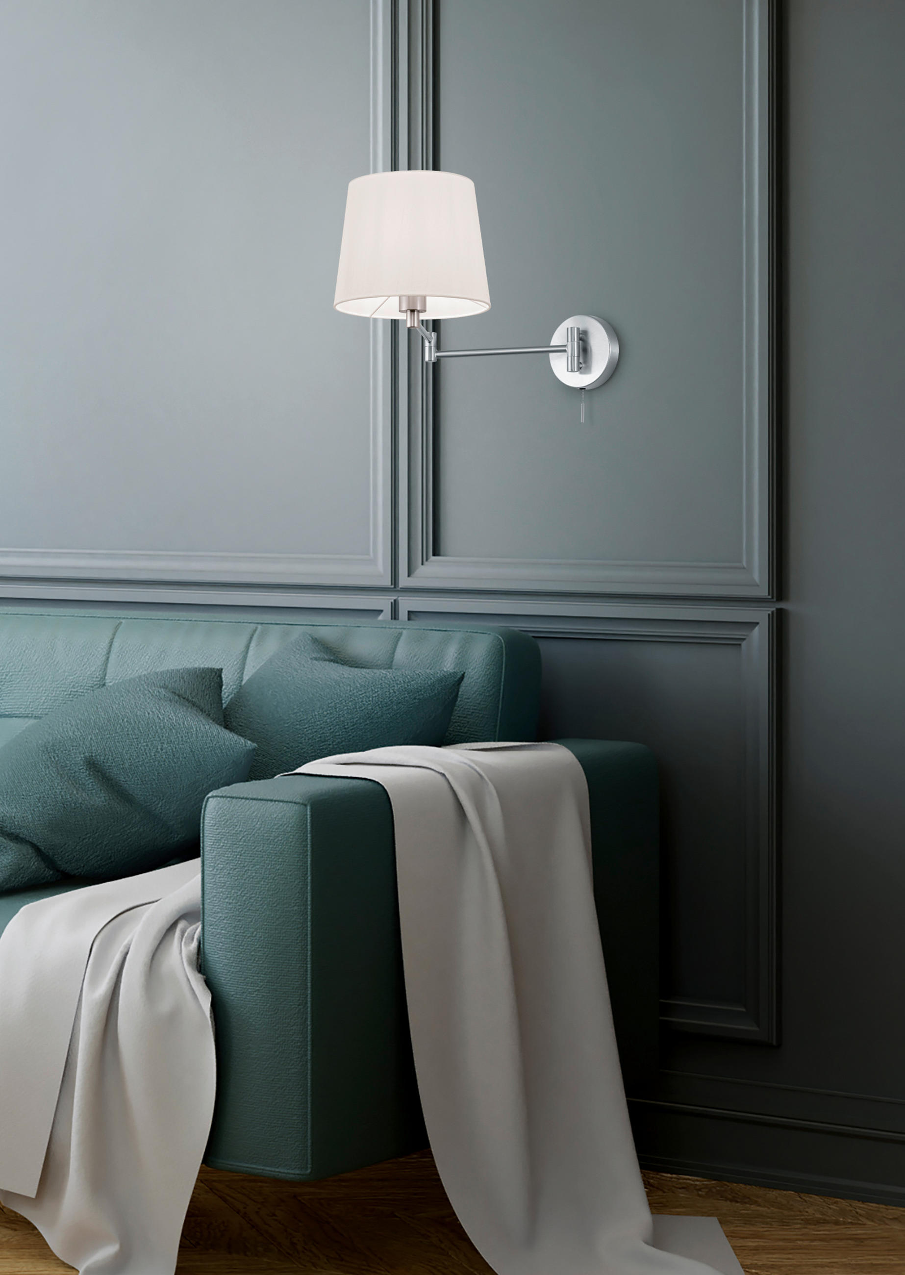 WANDLEUCHTE - Weiss/Nickelfarben, Design, Textil/Metall (32,5/25,5/69cm) - Trio Leuchten
