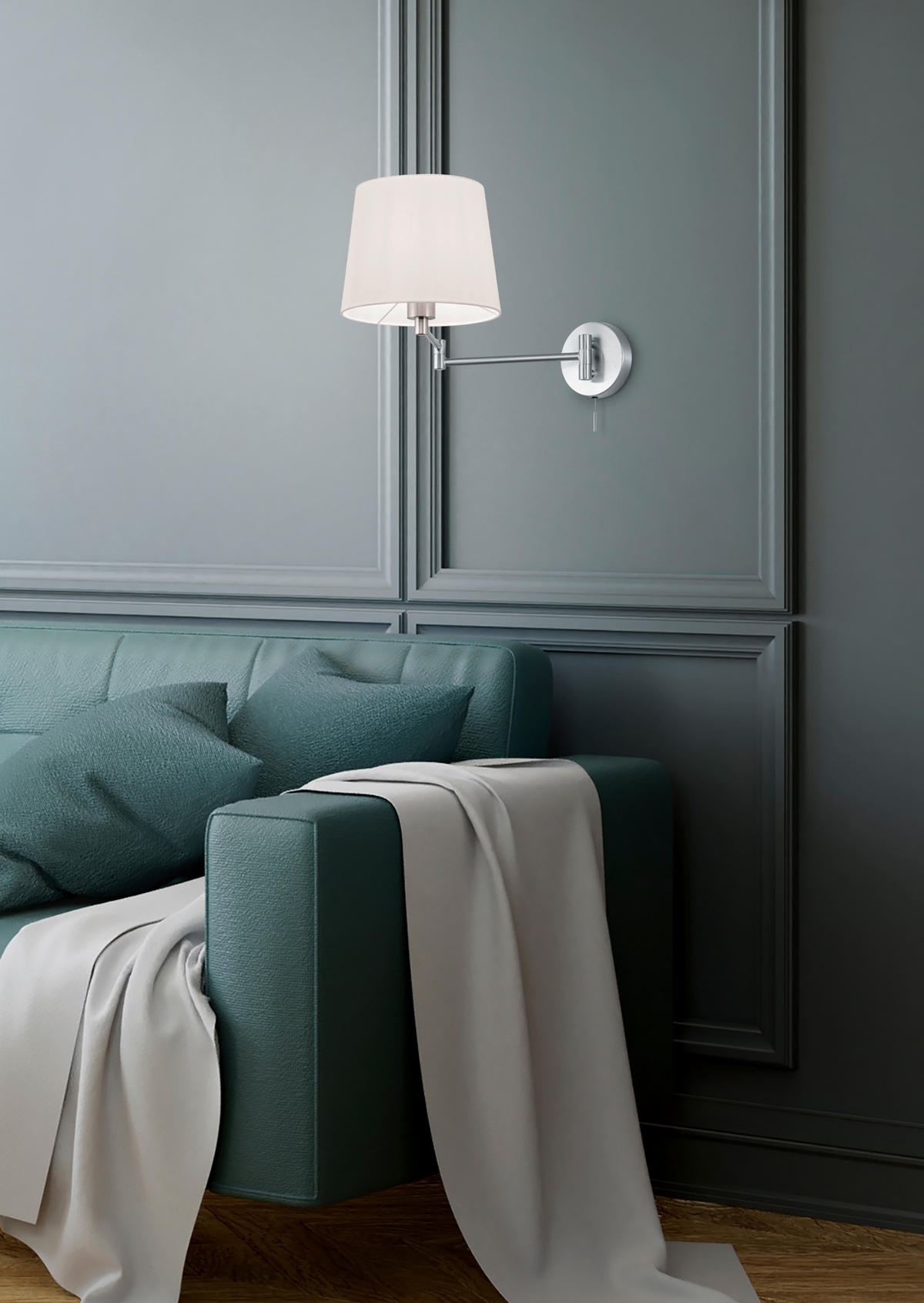 WANDLEUCHTE - Weiss/Nickelfarben, Design, Textil/Metall (32,5/25,5/69cm) - Trio Leuchten