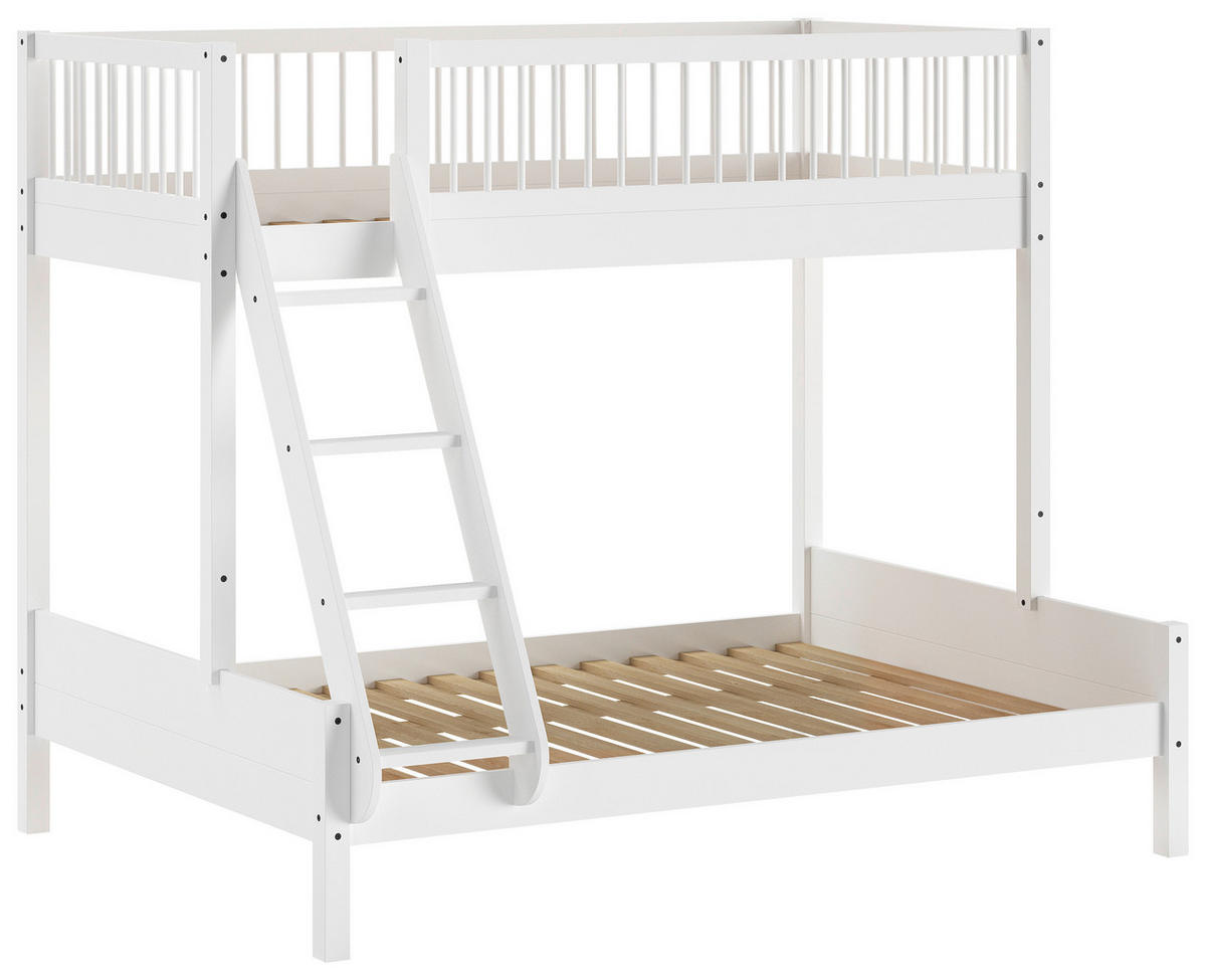 ETAGENBETT 90/140/200 cm,  in Weiß, Absturzsicherung, Leiter, Rollrost  - Naturfarben/Weiß, MODERN, Holz (90/140/200cm) - Vipack
