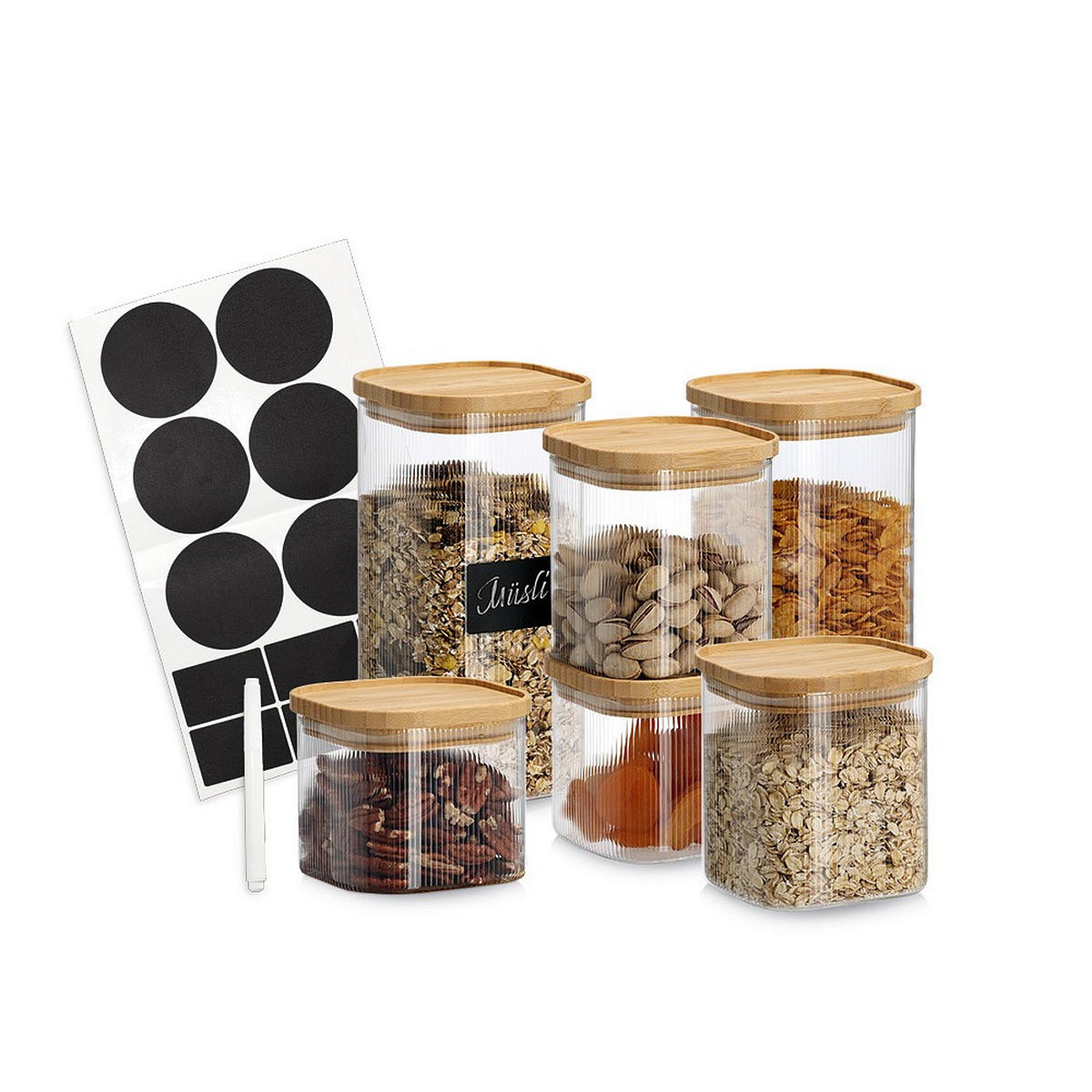 VORRATSGLÄSERSET 6-teilig  - Transparent/Naturfarben, Basics, Glas/Holz (27,5/28/25,5cm) - Zeller Present