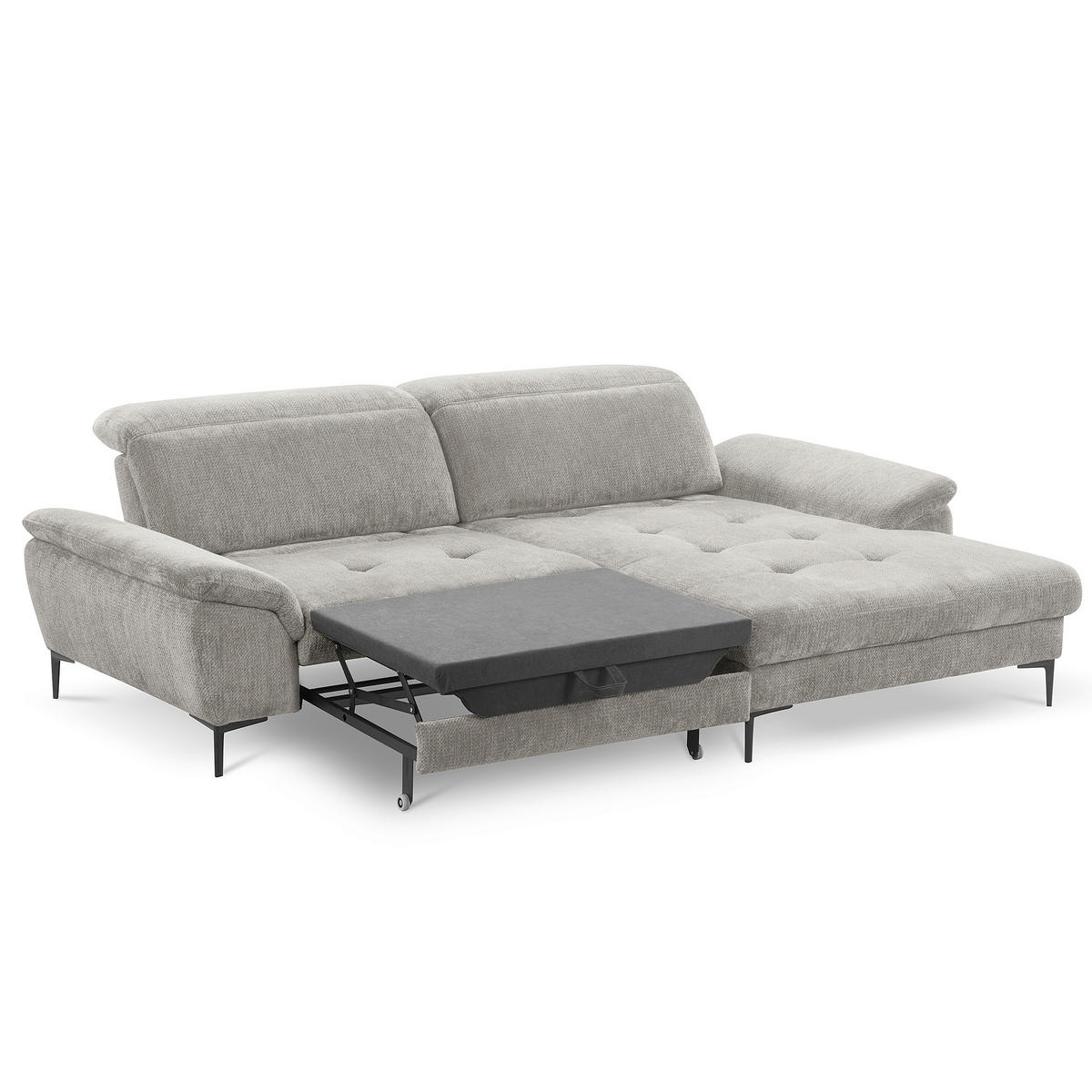 ECKSOFA  Webstoff Grau  - Schwarz/Grau, Design, Textil/Metall (268/195cm) - Livetastic
