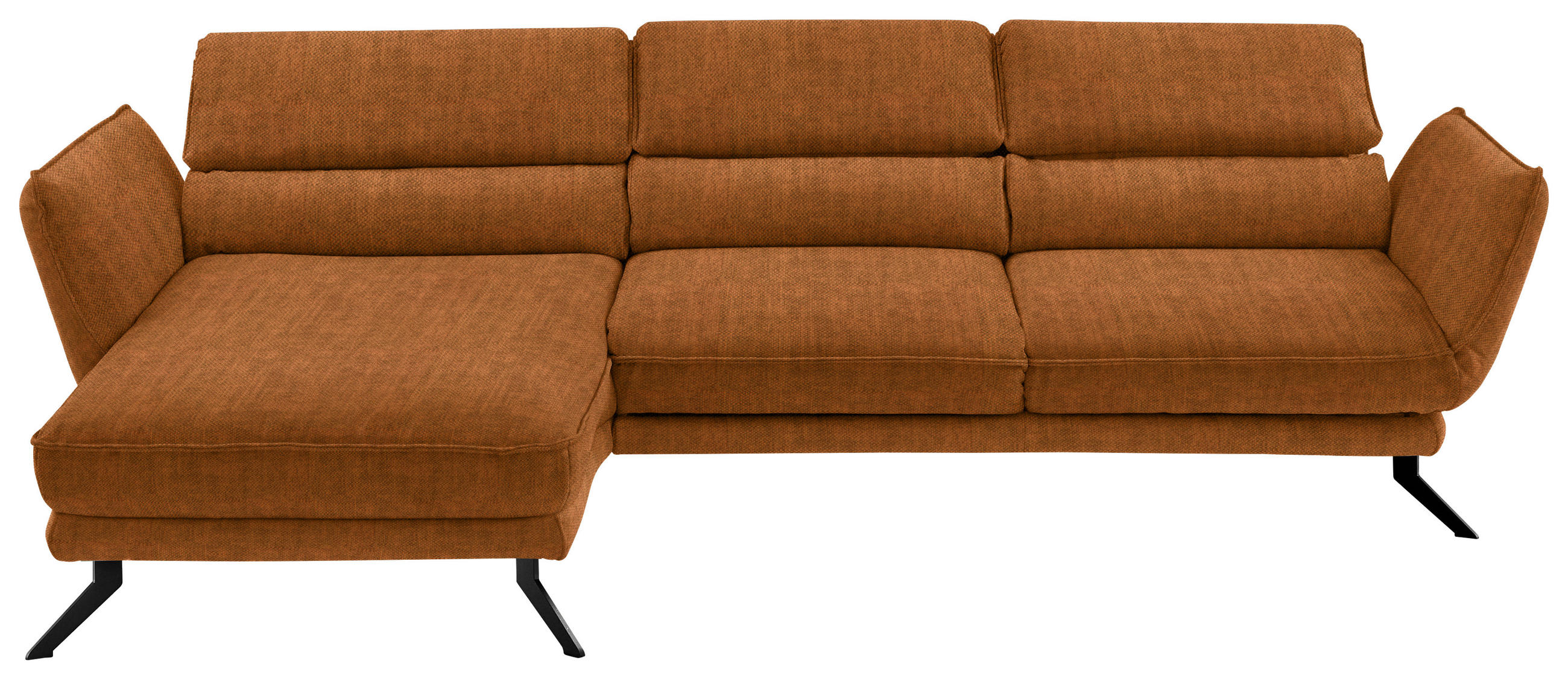 ECKSOFA in Velours Cognac  - Cognac/Schwarz, Design, Textil/Metall (153/283cm) - Valdera