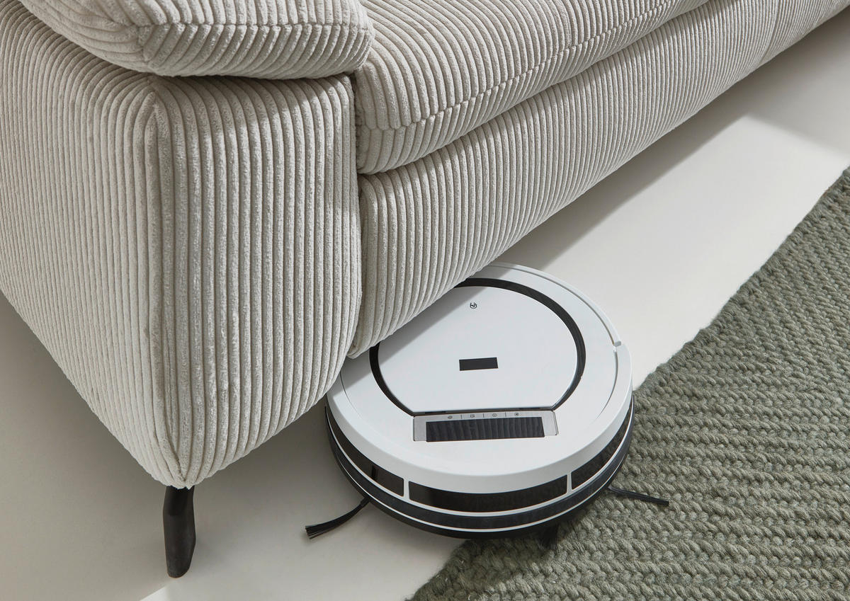 ECKSOFA in Cord, Velours Ecru  197/291 cm  - Ecru/Schwarz, Design, Textil/Metall (197/291cm) - Beldomo Style