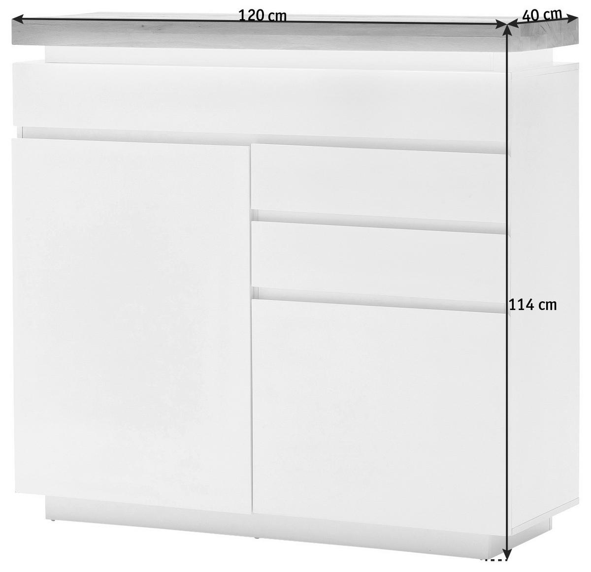 BYRÅ 120/114/40 cm  - vit/ekfärgad, Design, trämaterial/trä (120/114/40cm)
