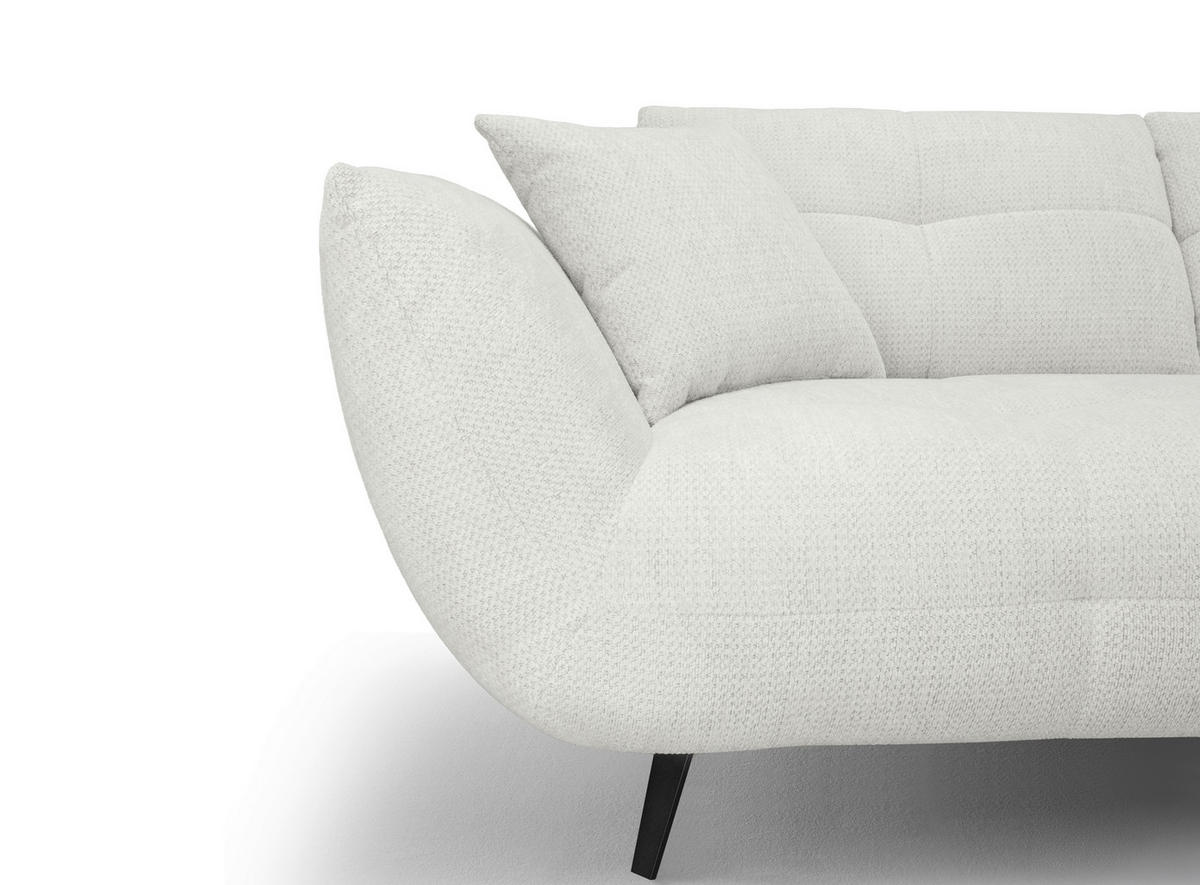 ECKSOFA Elfenbein Chenille Armlehnenkissen, Rücken echt, Sitztiefenverstellung  - Elfenbein/Schwarz, KONVENTIONELL, Textil/Metall (313/215cm) - Hom`in