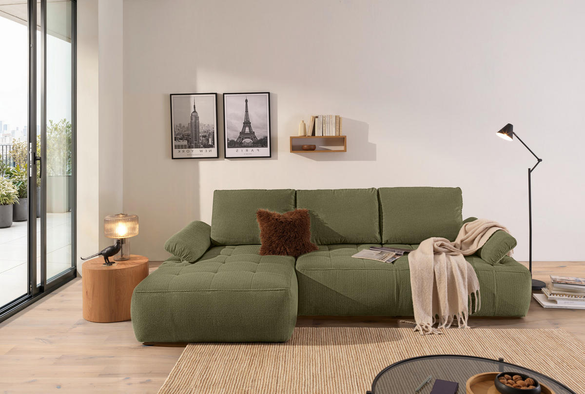 ECKSOFA Olivgrün Webstoff  - Schwarz/Olivgrün, KONVENTIONELL, Kunststoff/Textil (162/282cm) - Carryhome