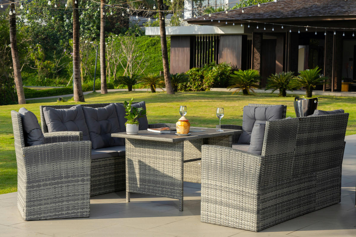 LOUNGEGARNITUR Stahl  - Dunkelgrau/Grau, MODERN, Kunststoff/Textil (120/70/66cm) - Ambia Garden