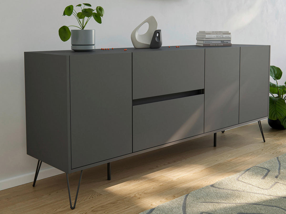 SIDEBOARD Posseik Industrial 177/75,8/42 cm 2 Schublade(n)  - Graphitfarben/Schwarz, Design, Holzwerkstoff/Metall (177/75,8/42cm) - MID.YOU