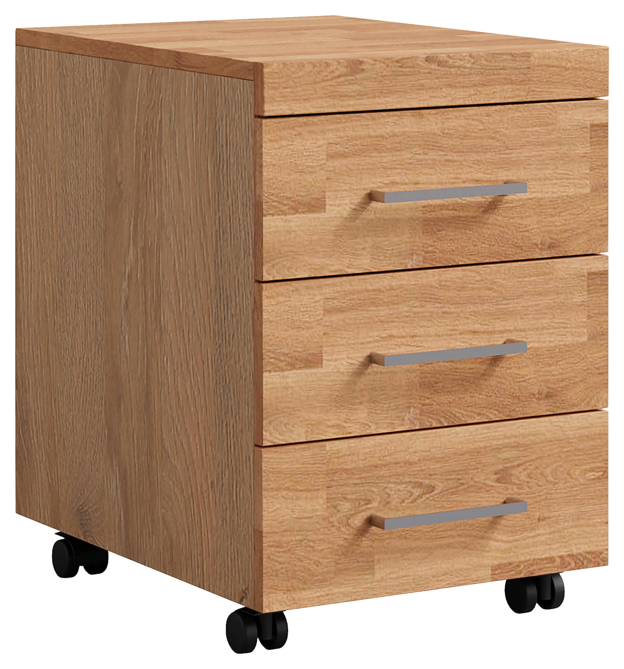 ROLLCONTAINER Eiche massiv Eichefarben  - Eichefarben/Silberfarben, Natur, Holz/Holzwerkstoff (40/57/52cm) - Linea Natura