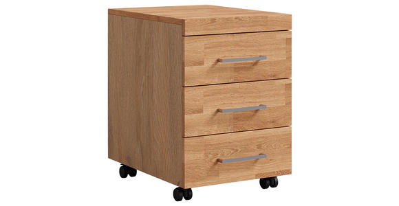 ROLLCONTAINER Eiche massiv Eichefarben  - Eichefarben/Silberfarben, Natur, Holz/Holzwerkstoff (40/57/52cm) - Linea Natura