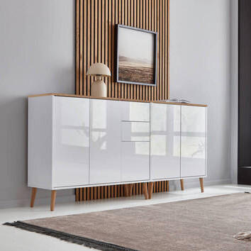 SIDEBOARD Mailand Set 10 + HF  in 184,5/86/33 cm  - Weiß Hochglanz/Eiche Artisan, MODERN, Holz/Holzwerkstoff (184,5/86/33cm) - MID.YOU