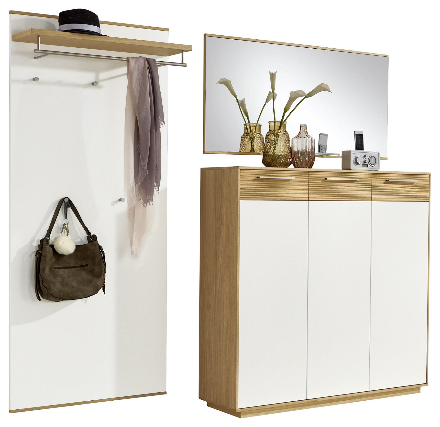 GARDEROBE Weiß, Eichefarben - Eichefarben/Weiß, Design, Holz (220/195/37cm)
