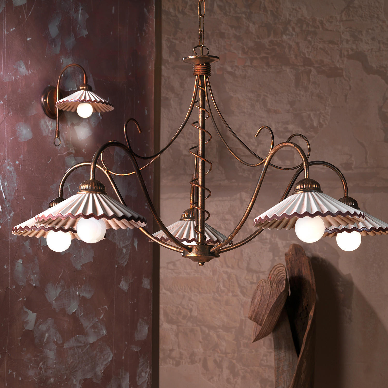 KRONLEUCHTER 85/110 cm   - Bernsteinfarben, KONVENTIONELL, Keramik/Metall (85/110cm)