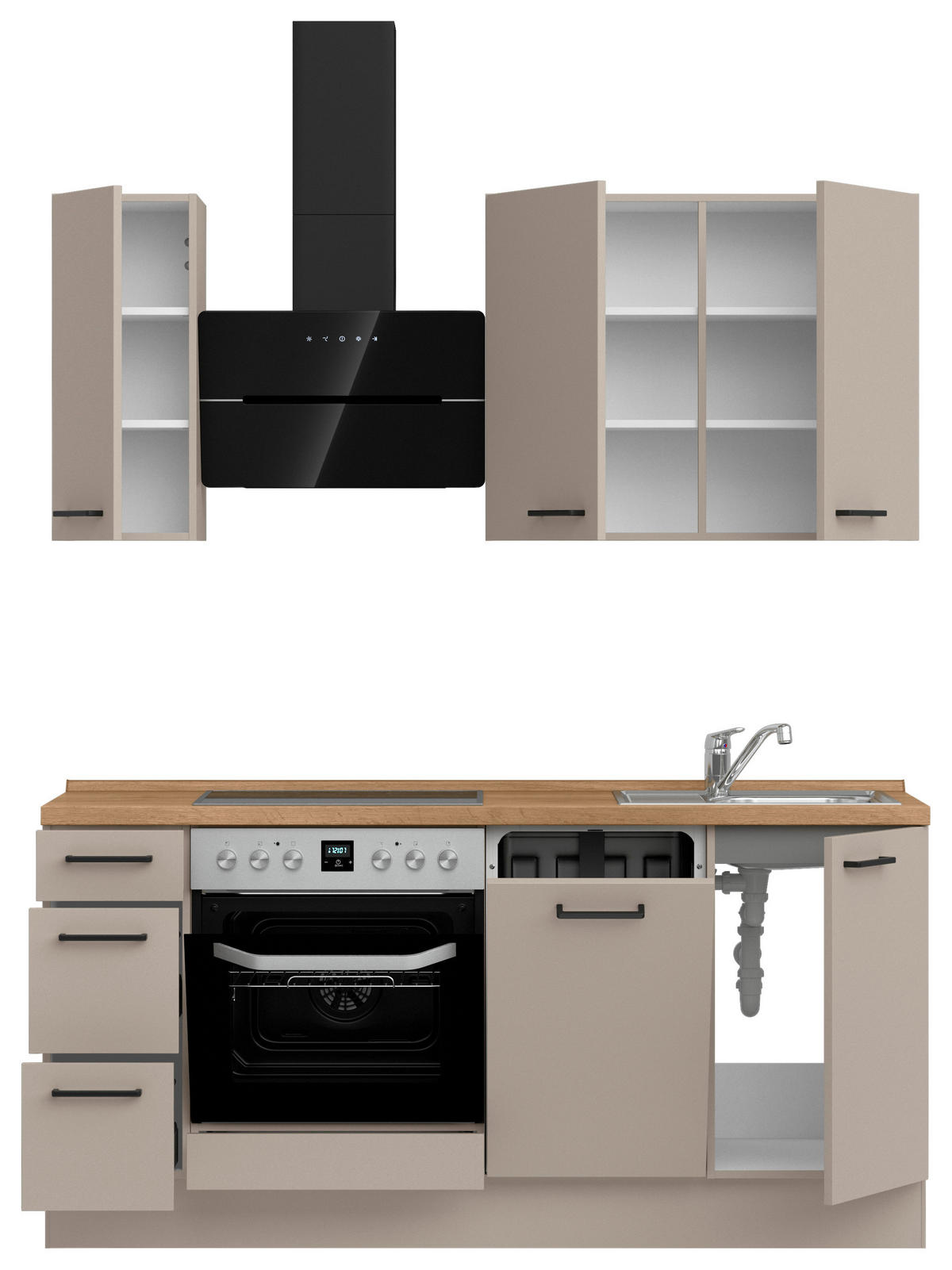 KÜCHENLEERBLOCK Easytouch 180 cm  in Eichefarben, Sandfarben  - Sandfarben/Eichefarben, MODERN, Holzwerkstoff/Metall (180cm) - Nobilia