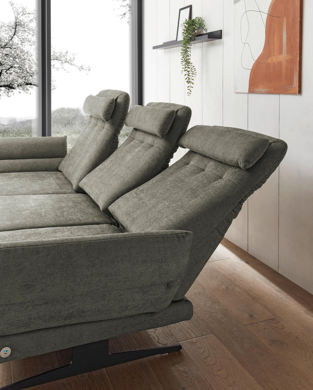 ECKSOFA Grün Flachgewebe Armteilverstellung, Relaxfunktion, Drehsitzfunktion, Rücken echt  - Schwarz/Grün, Design, Textil/Metall (176-217/259-307cm) - Dieter Knoll