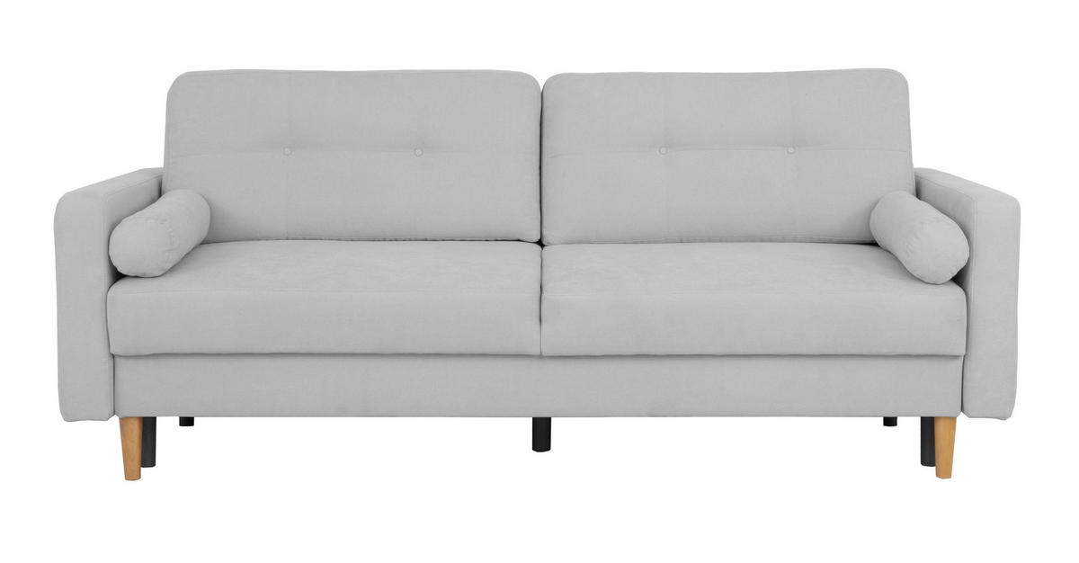 SCHLAFSOFA Noret  mit Rücken echt Hellgrau  - Buchefarben/Hellgrau, Design, Holz/Textil (222/93/99cm) - MID.YOU