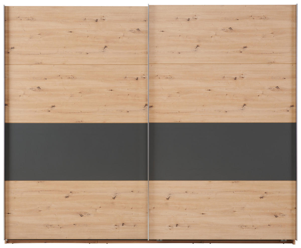 SCHWEBETÜRENSCHRANK 240/225/64 cm 2-türig Graphitfarben, Weiß, Eichefarben  - Chromfarben/Eichefarben, KONVENTIONELL, Holzwerkstoff/Metall (240/225/64cm) - Xora