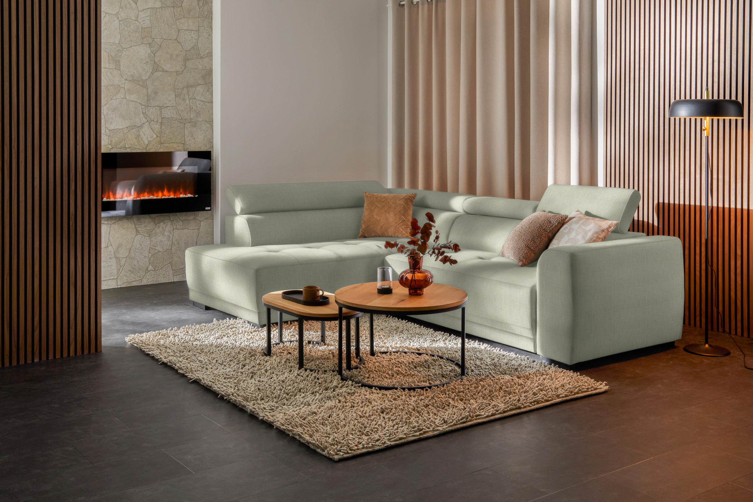 ECKSOFA in Chenille Creme  205/284 cm  - Creme/Schwarz, Design, Kunststoff/Textil (205/284cm) - Xora