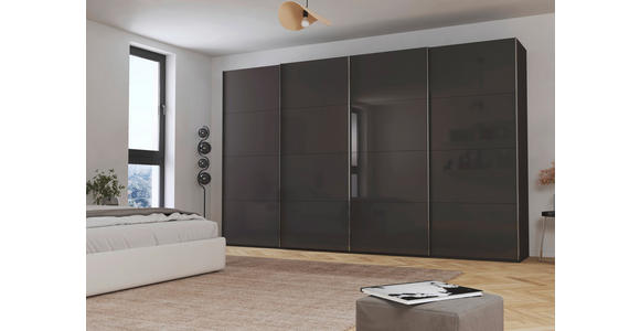 SCHWEBETÜRENSCHRANK 361/223/68 cm 4-türig Graphitfarben, Schwarz  - Chromfarben/Graphitfarben, Design, Glas/Holzwerkstoff (361/223/68cm) - Novel