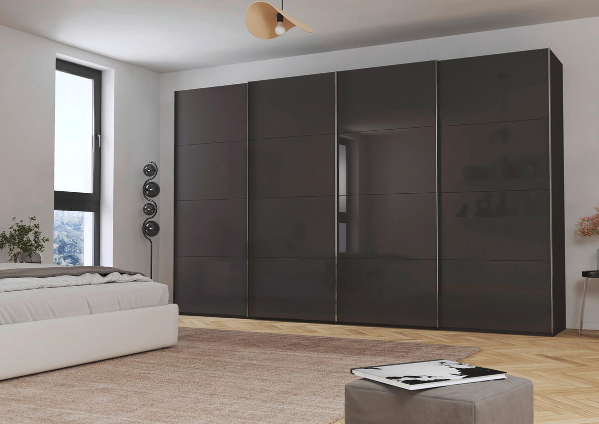 SCHWEBETÜRENSCHRANK  in Graphitfarben, Schwarz  - Chromfarben/Graphitfarben, Design, Glas/Holzwerkstoff (361/223/68cm) - Novel