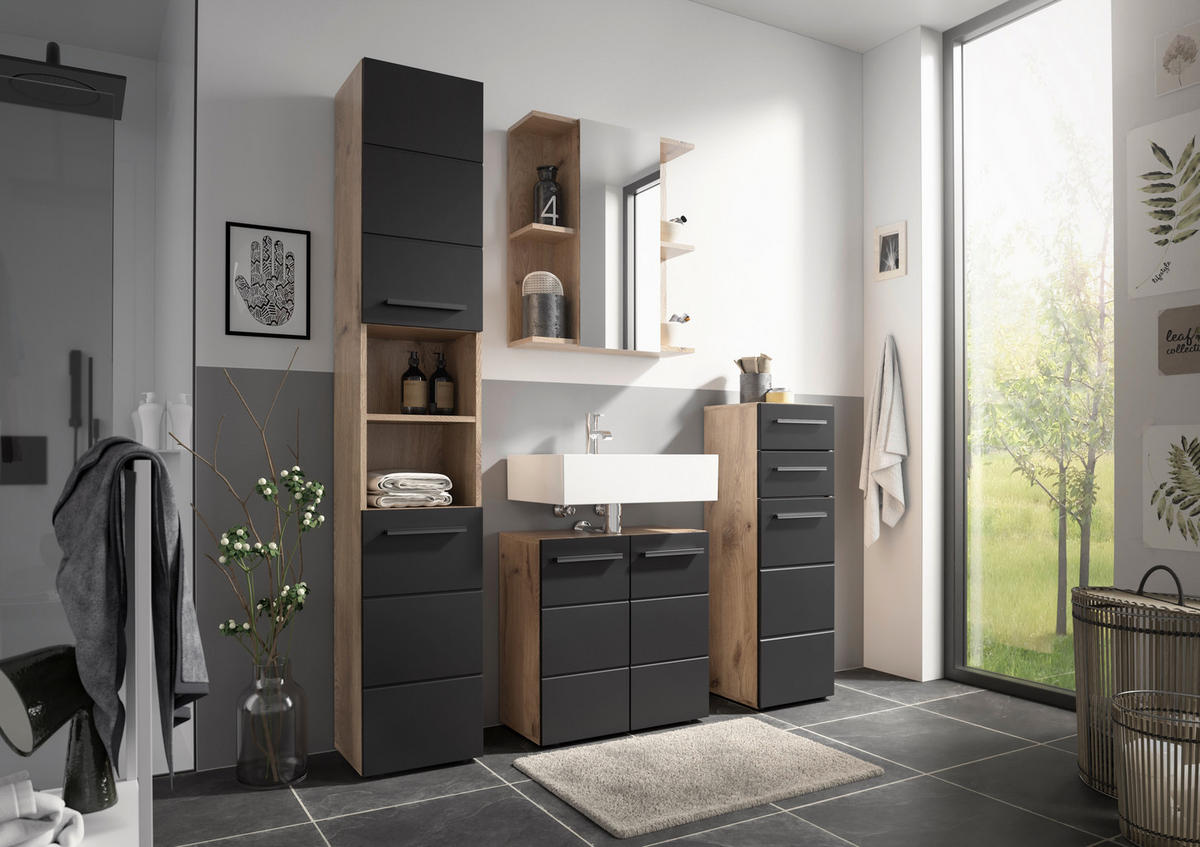 MIDISCHRANK 34/104/31 cm  - Eichefarben/Schwarz, Modern, Holzwerkstoff/Kunststoff (34/104/31cm) - MID.YOU