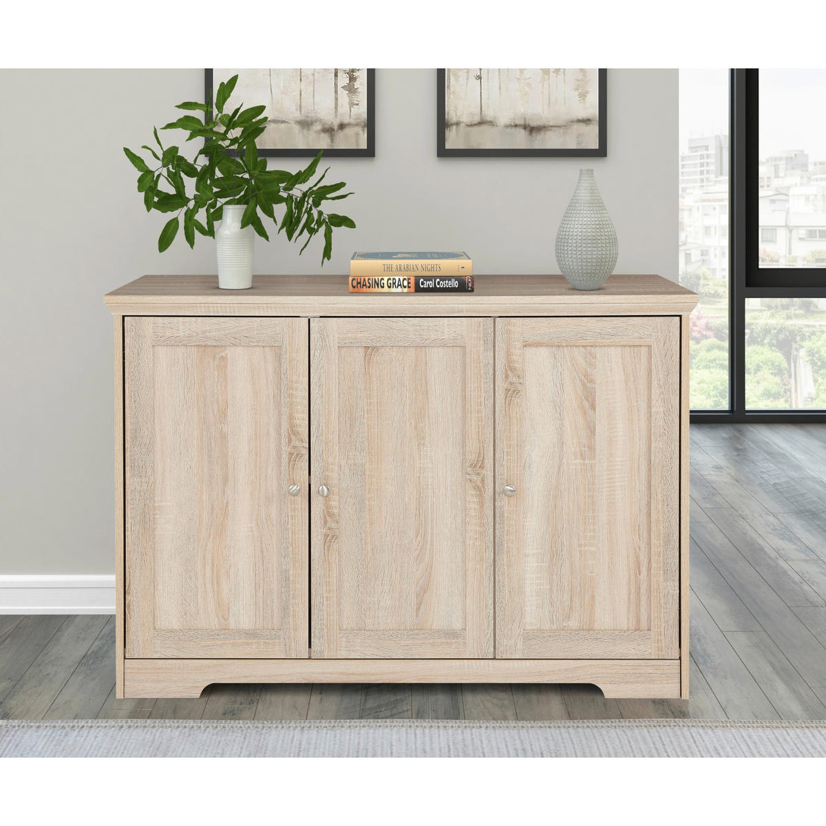 SIDEBOARD NANTES 118/80/39 cm  - Eichefarben/Silberfarben, Design, Holzwerkstoff/Metall (118/80/39cm) - Livetastic