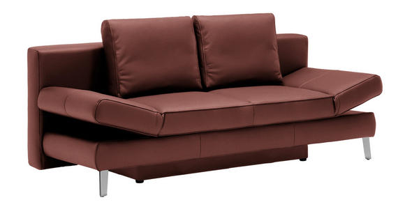 SCHLAFSOFA Weinrot Echtleder - Chromfarben/Weinrot, Design, Leder/Metall (200/85/90cm) - Novel