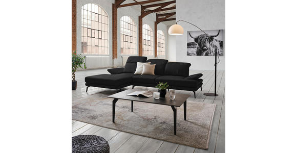 ECKSOFA in Echtleder Schwarz  - Schwarz, Design, Leder/Metall (184/288cm) - Novel