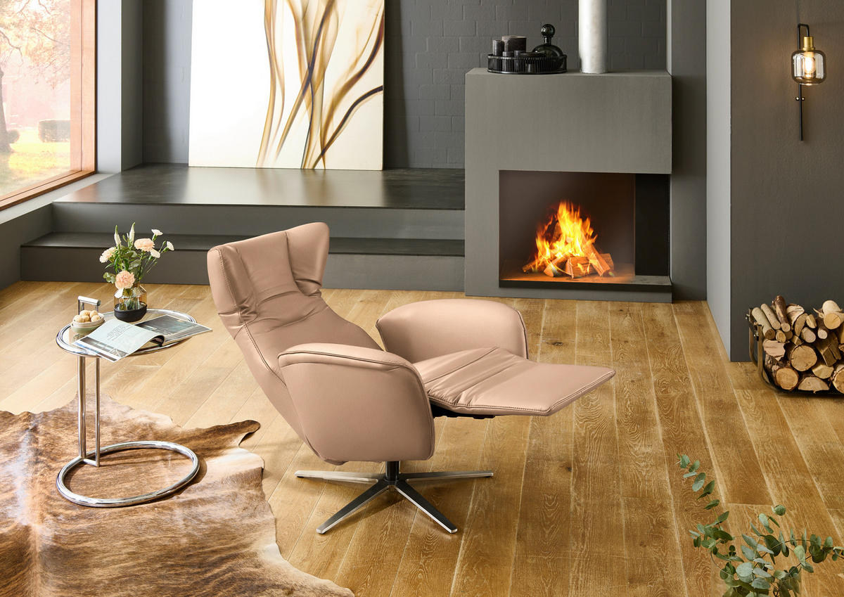 RELAXSESSEL Leder Beigebraun  - Beigebraun/Schwarz, Design, Leder/Metall (75/106/86cm) - Valdera