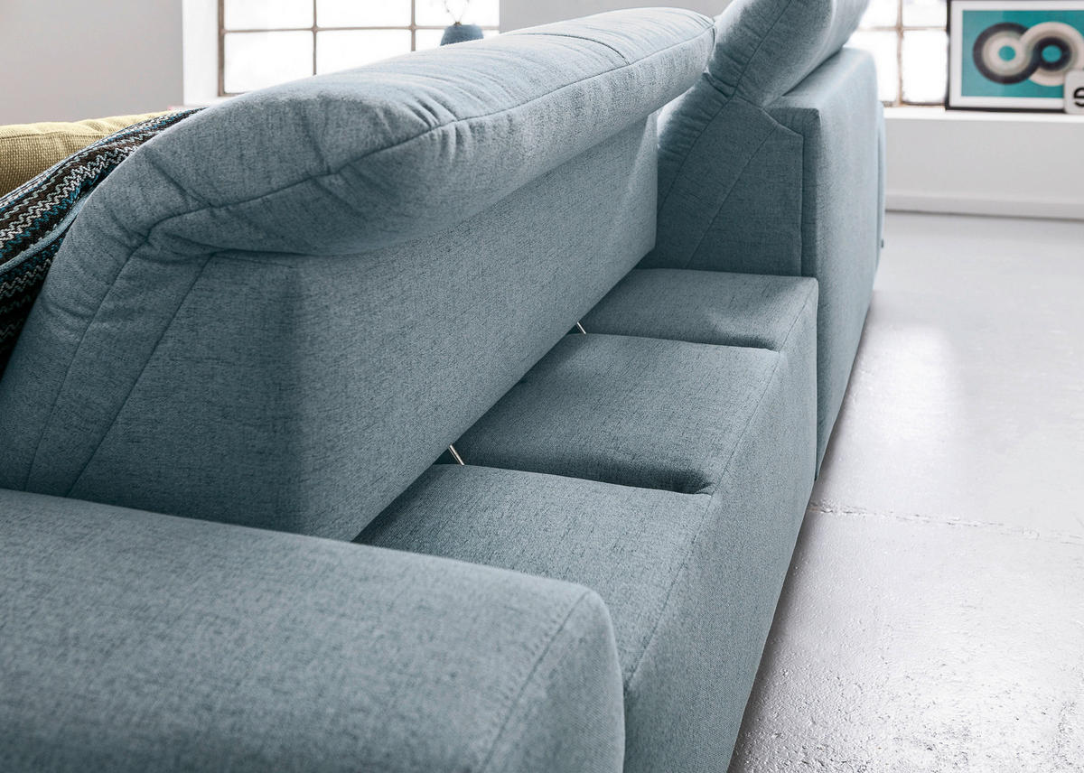 ECKSOFA Hellblau Flachgewebe  - Chromfarben/Hellblau, Design, Textil/Metall (198/276cm) - SetOne by Musterring