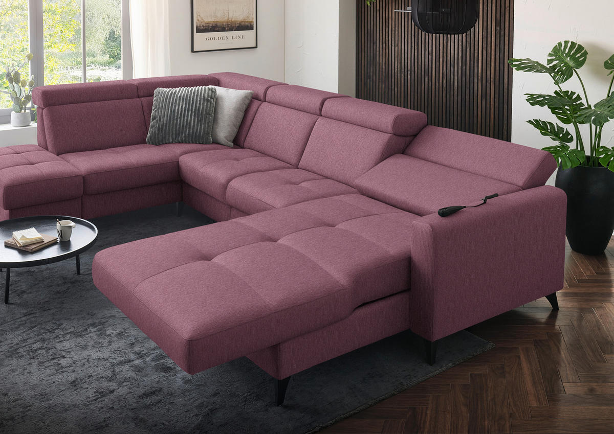 WOHNLANDSCHAFT Flachgewebe Weinrot  - Weinrot/Schwarz, Konventionell, Textil/Metall (215/333/174cm) - Beldomo System
