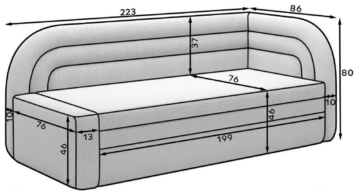 RÉCAMIERE Samt Weiss  - Weiss/Schwarz, Design, Kunststoff/Textil (223/80/86cm) - MID.YOU