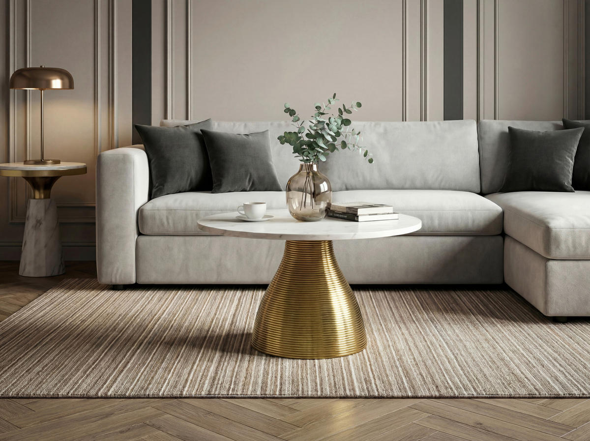 KONFERENČNÍ STOLEK, bílá, kov, kámen, 60/60/40 cm - bílá/barvy zlata, Design, kov/kámen (60/60/40cm) - Livetastic